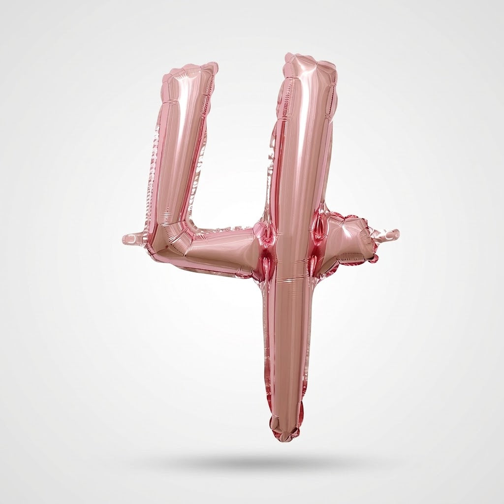 Rose Gold Script Number "4" Foil Balloon | 16" Air-Filled