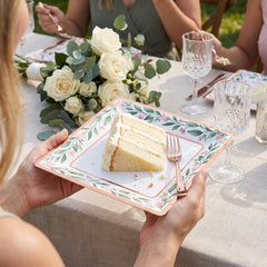 Love & Leaves Metallic Floral Dessert Plates - 7" Square, 8 Pack