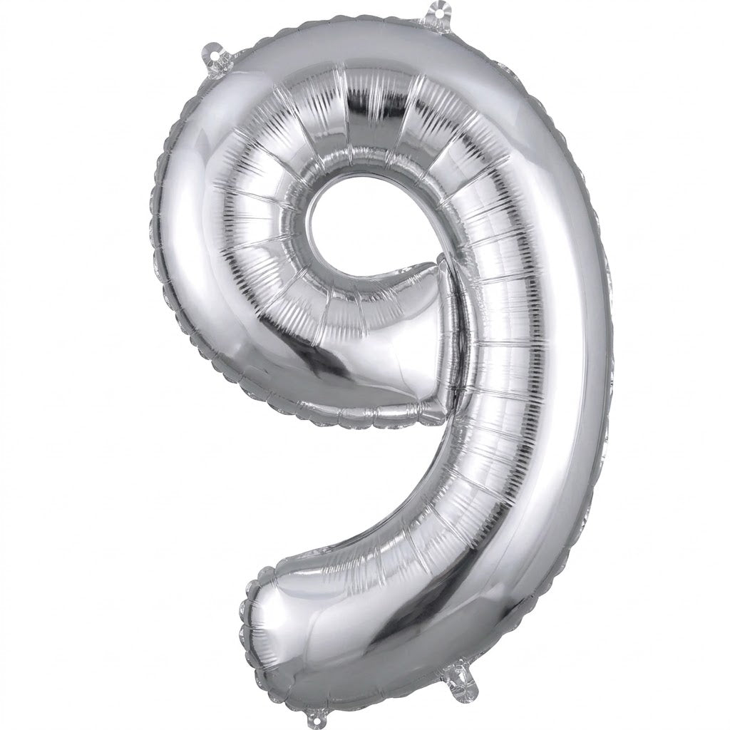 Silver Number "9" SuperShape Foil Balloon | 34"
