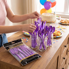 Purple Heavyweight Plastic Cutlery Set - 24 Pieces - 7.5 in.