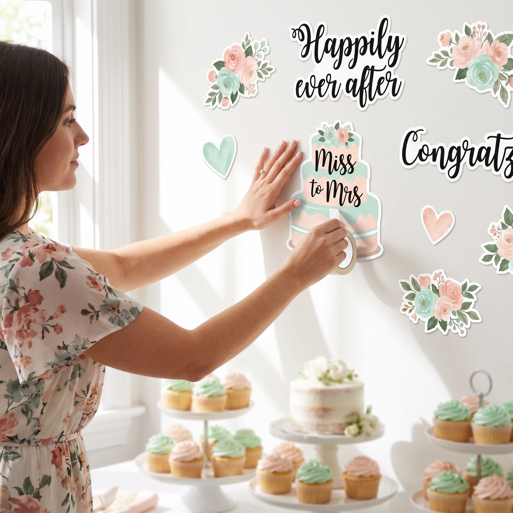 Mint Floral Wedding Cutout Decorations, 12-Pack