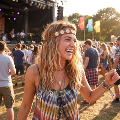 Hippie Festival Flower Headband with Peace Charms