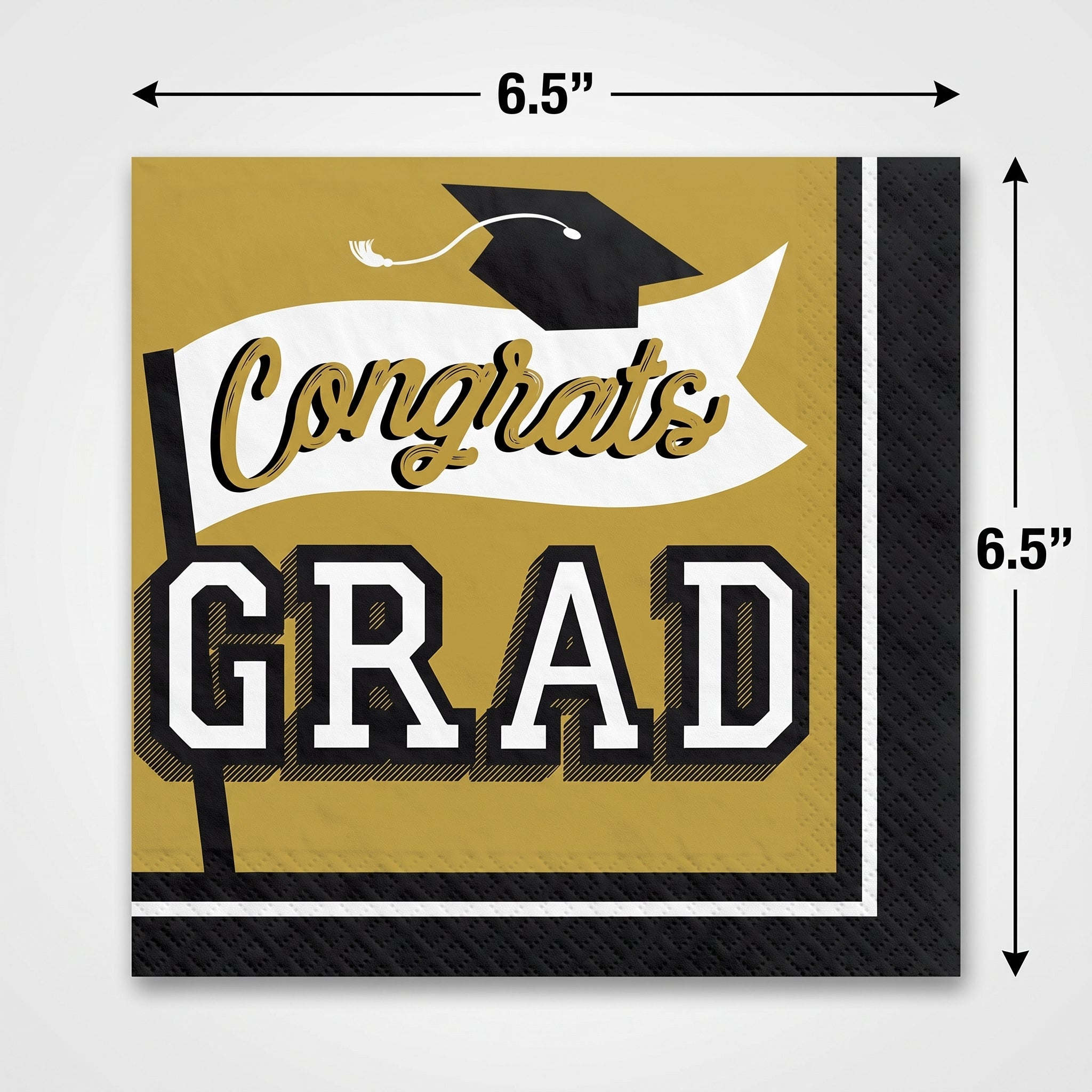 True to Your School "Congrats Grad!" Gold Luncheon Napkins, 6.5", 40-Pack, 2-Ply
