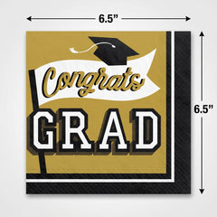 True to Your School "Congrats Grad!" Gold Luncheon Napkins, 6.5", 40-Pack, 2-Ply