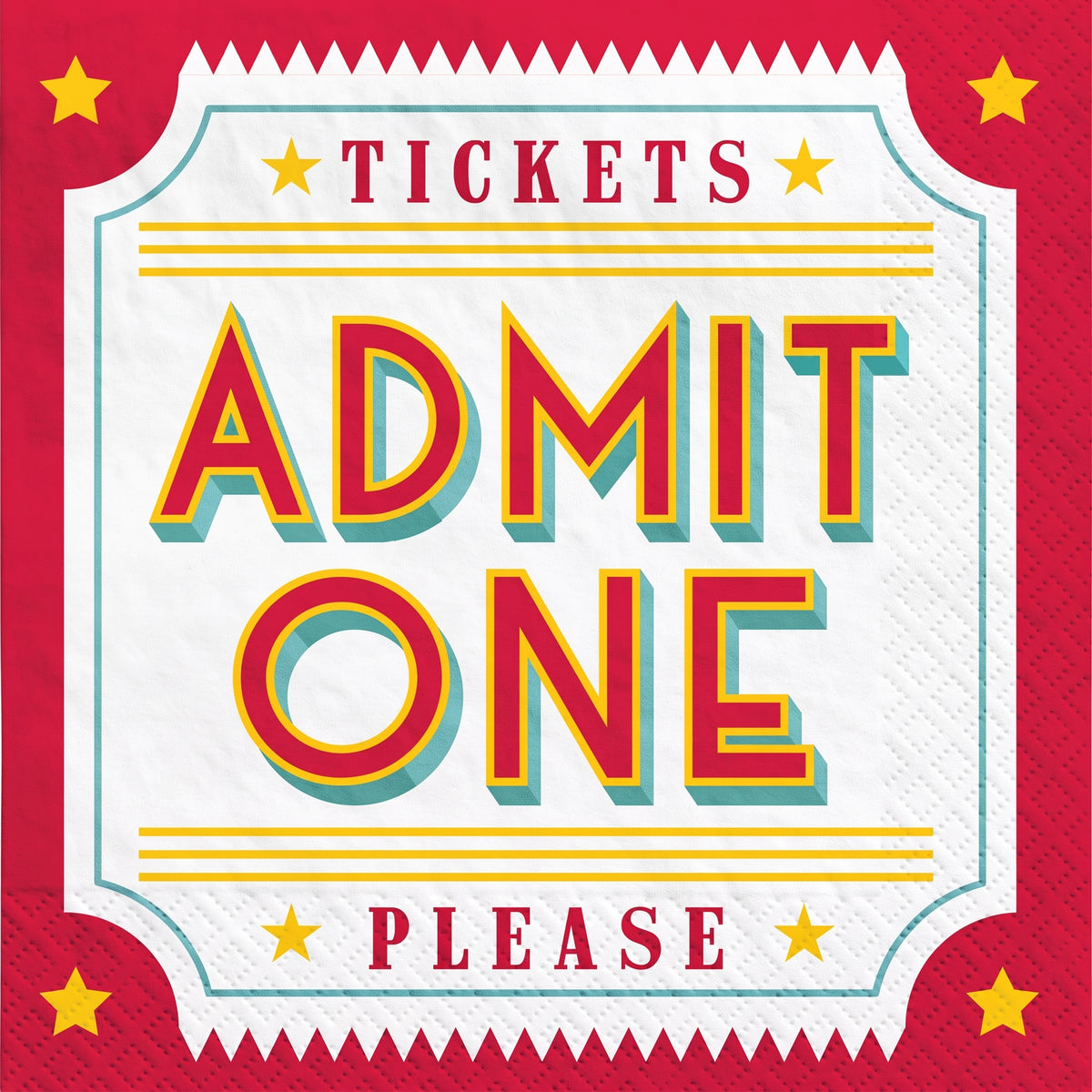 Movie Night Lunch Napkins - 6.5 In. x 6.5 In. - Hollywood Ticket Stub Design, 40 Pack
