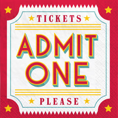Movie Night Lunch Napkins - 6.5 In. x 6.5 In. - Hollywood Ticket Stub Design, 40 Pack