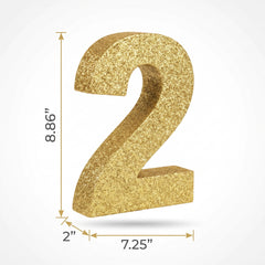 Glitter Gold Number 2 Sign - Standing MDF Decoration