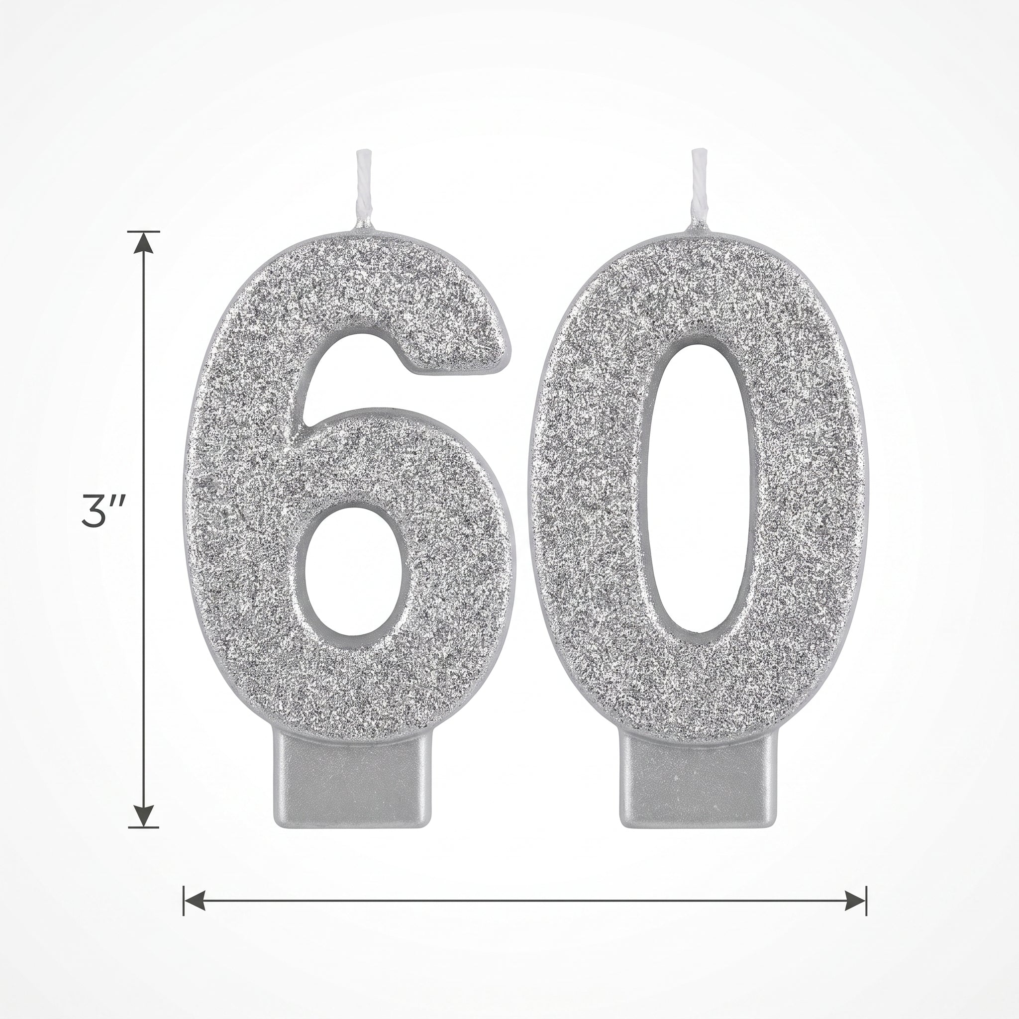 Glitter Silver "60" Birthday Candles Set