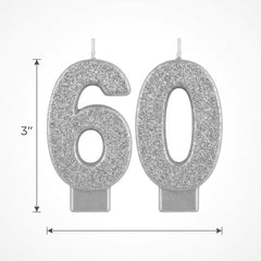 Glitter Silver "60" Birthday Candles Set