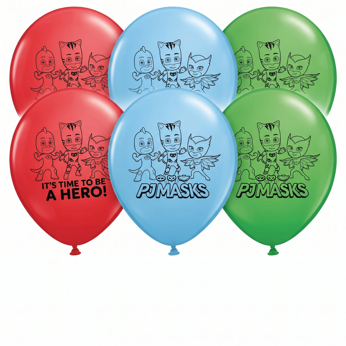 PJ Masks "It‚Äôs Time to be a Hero" Latex Balloons - 12", 6 Pack