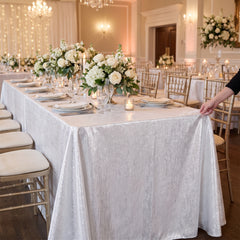 Elegant Metallic White and Silver Fabric Table Cover - 60"x104"