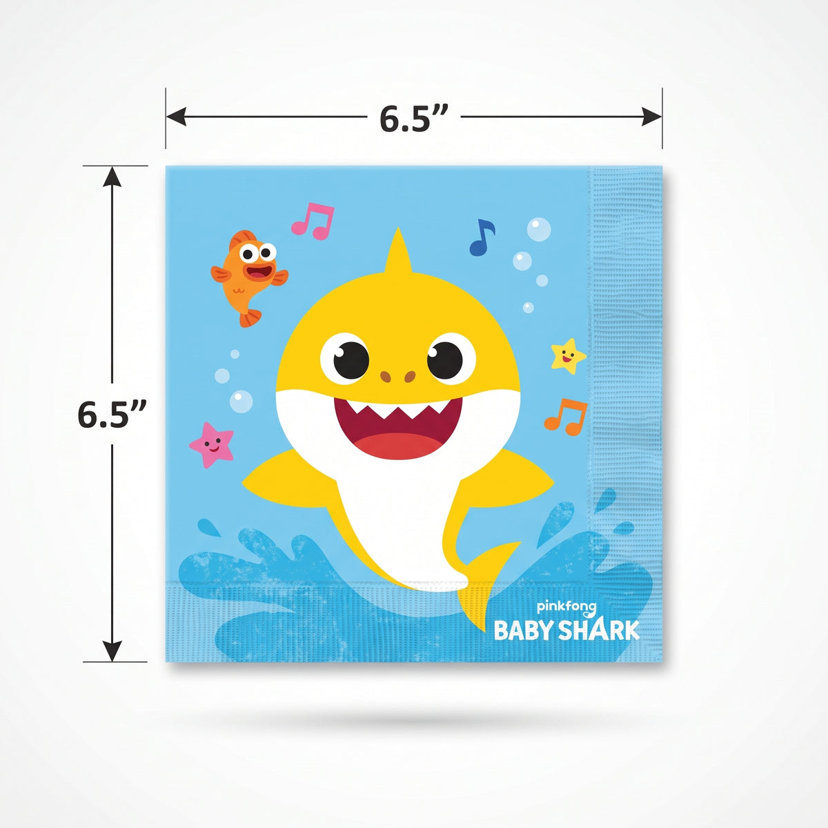 Baby Shark Lunch Napkins - 6.5 In. x 6.5 In. - 16 Pack, 2-Ply for Kids' Birthday Parties