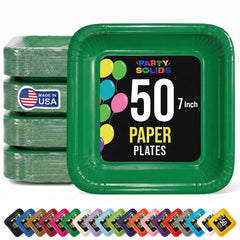 7 In. Emerald Green Square Paper Plates - 50 Ct.