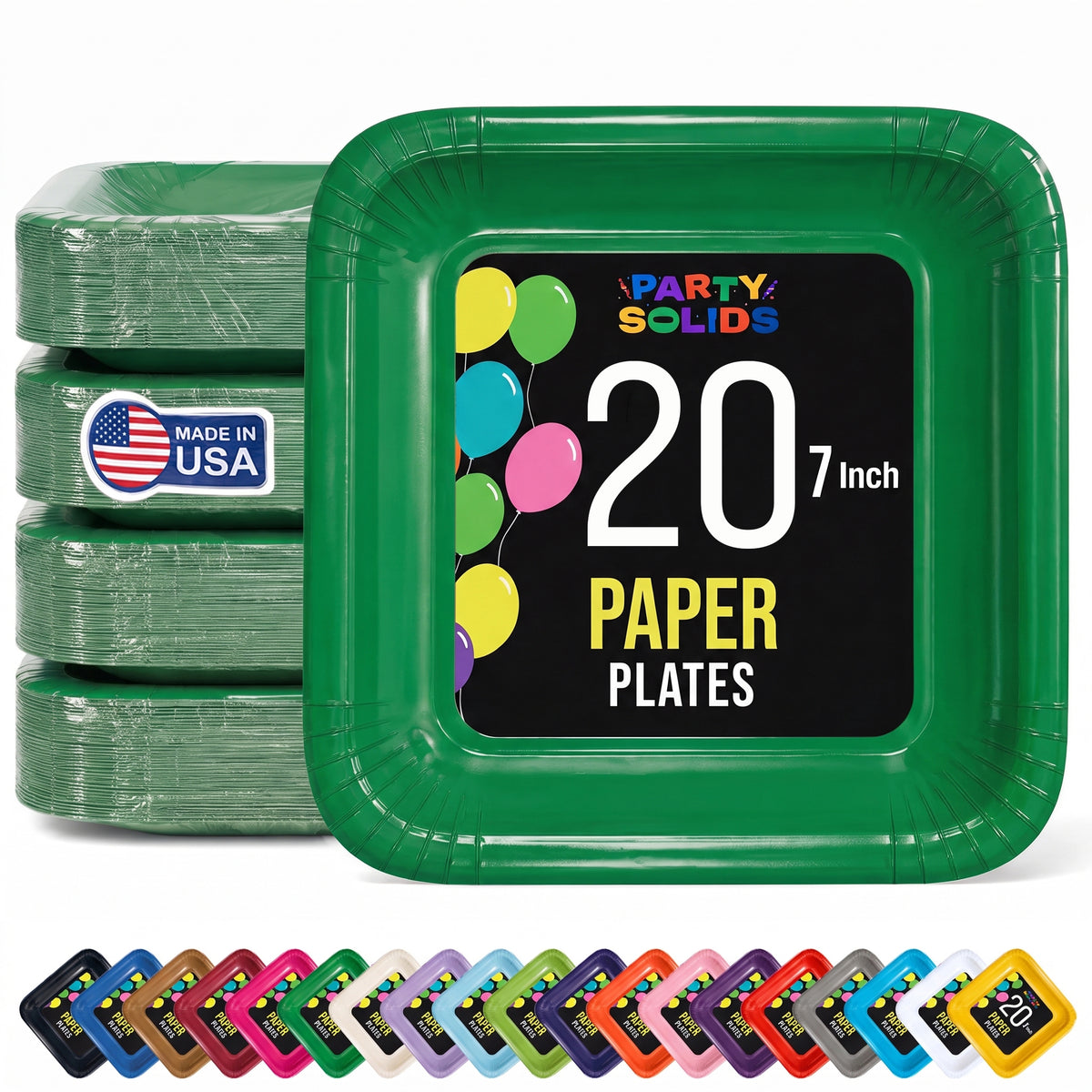 7 In. Emerald Green Square Paper Plates - 20 Ct.