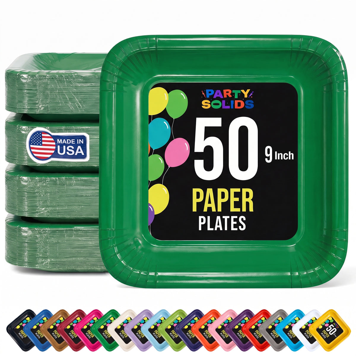 9 In. Emerald Green Square Paper Plates - 50 Ct.