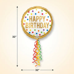 Colorful Polka Dot Happy Birthday Foil Balloon with Tassels