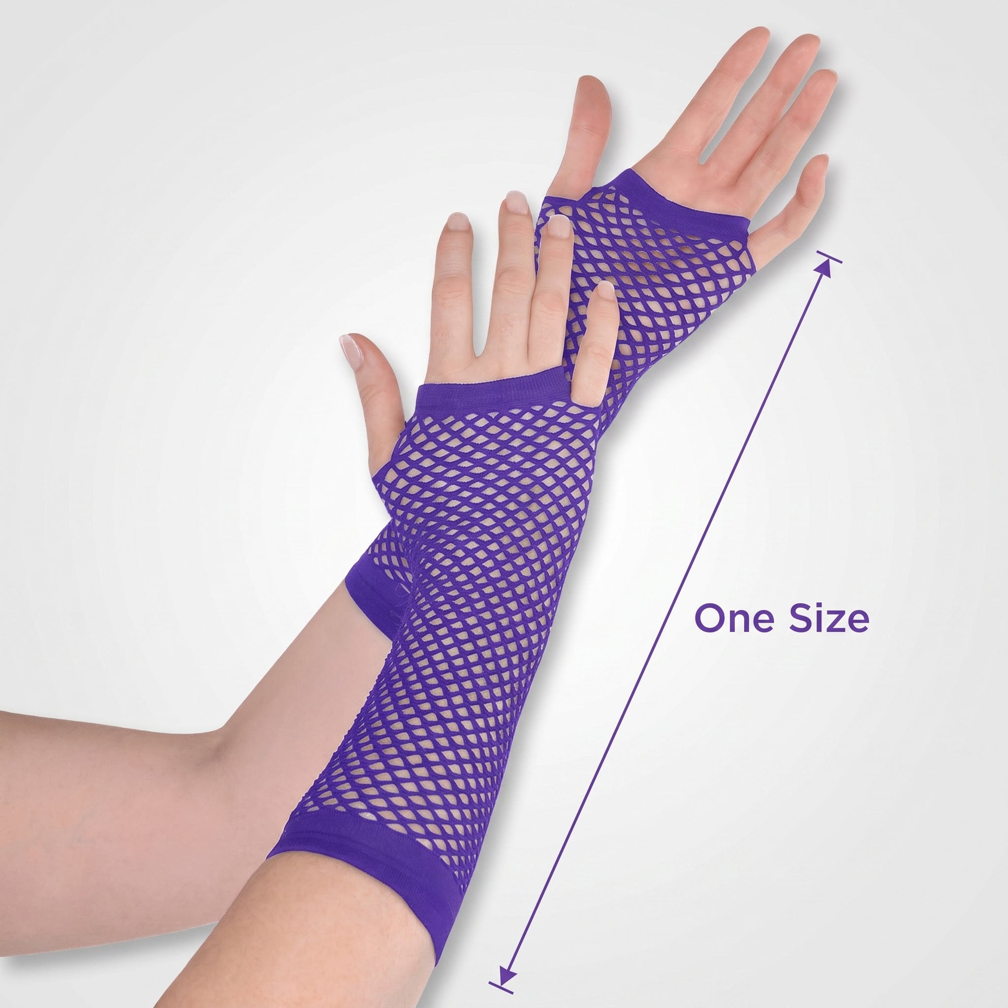 Long Purple Fishnet Fingerless Gloves - Perfect for Costumes & Team Spirit