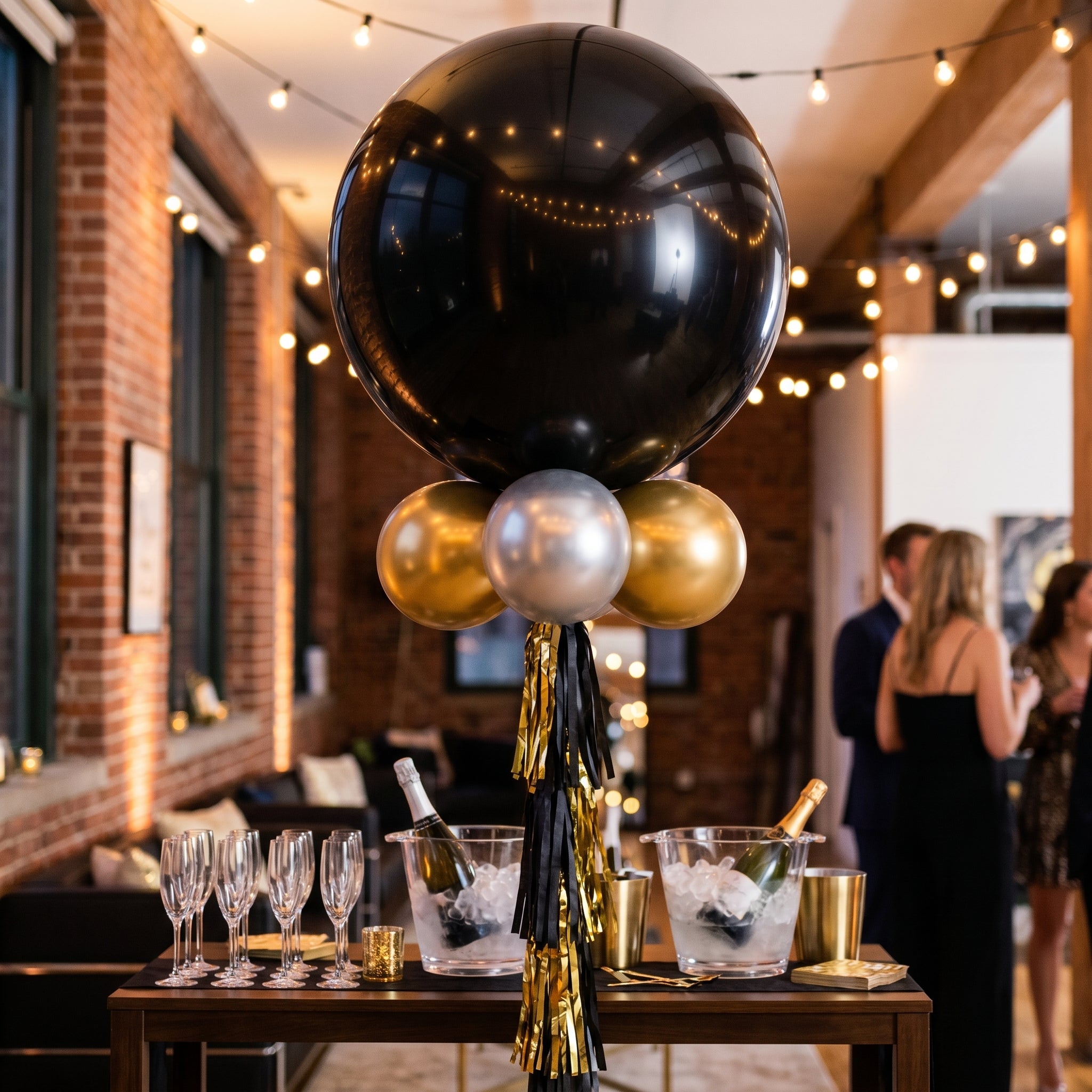 Luxe Black & Gold Balloon Chandelier Kit - 16x26 Inches