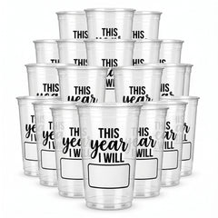 "This Year I Will" Clear Plastic Tumblers, 16 oz, 20 Pack for New Year's Eve