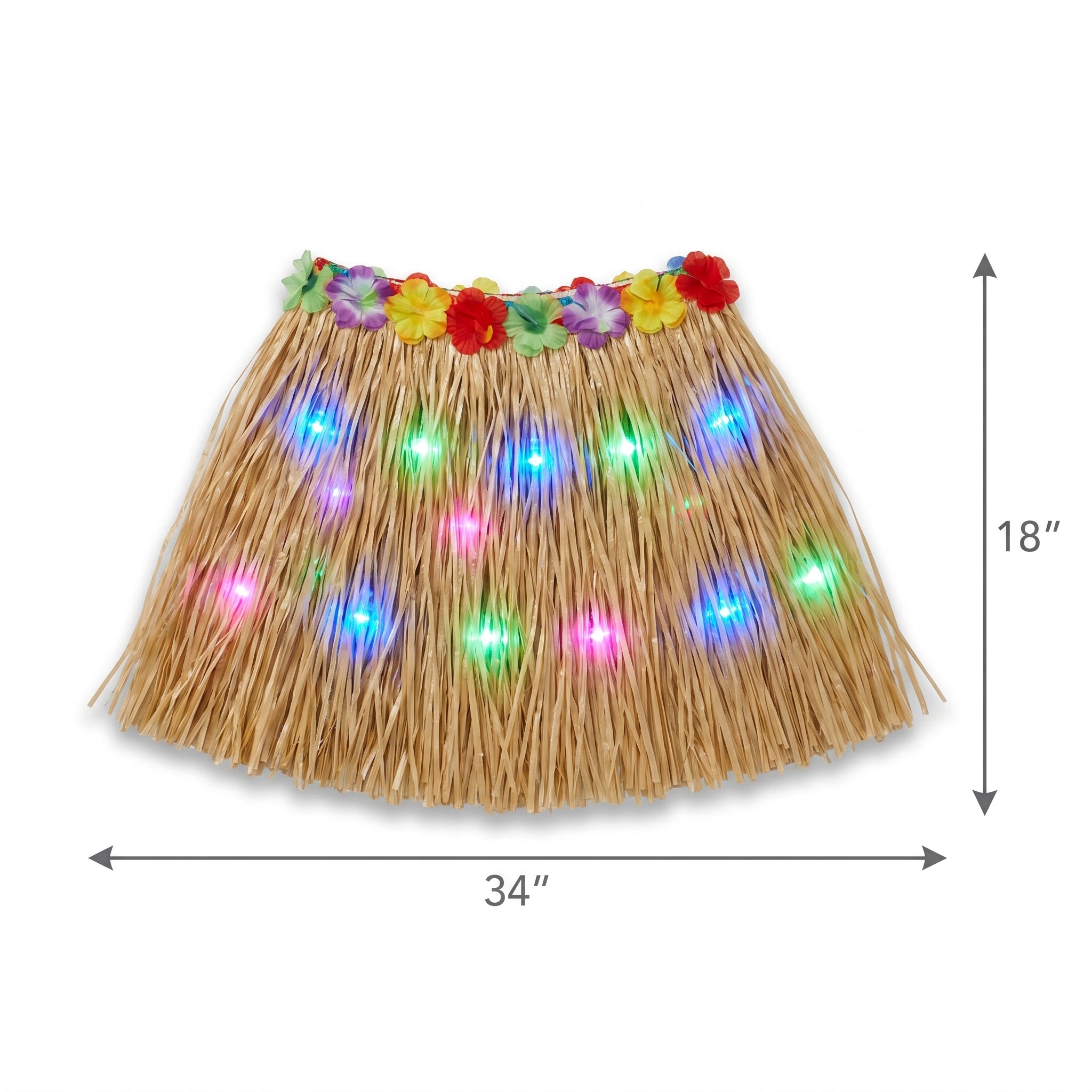 Adult Light-Up Grass Hula Skirt with Floral Trim