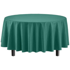 Premium Round Dark Green Plastic Table Covers | 12 Pack