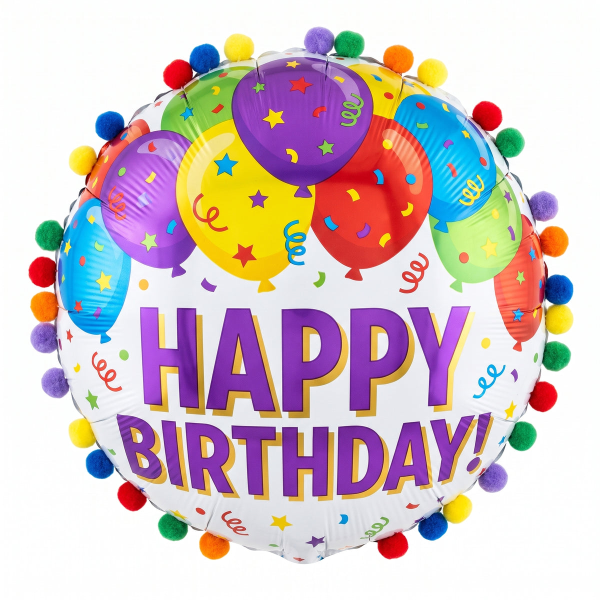 Deluxe Pom Pom Happy Birthday Foil Balloon