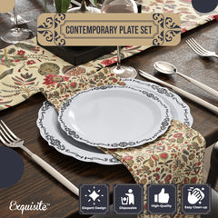 White/Black Victorian Design Plates | Combo Pack 40/40