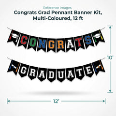 Congrats Grad Pennant Banner Kit, Multi-Coloured, 12 ft
