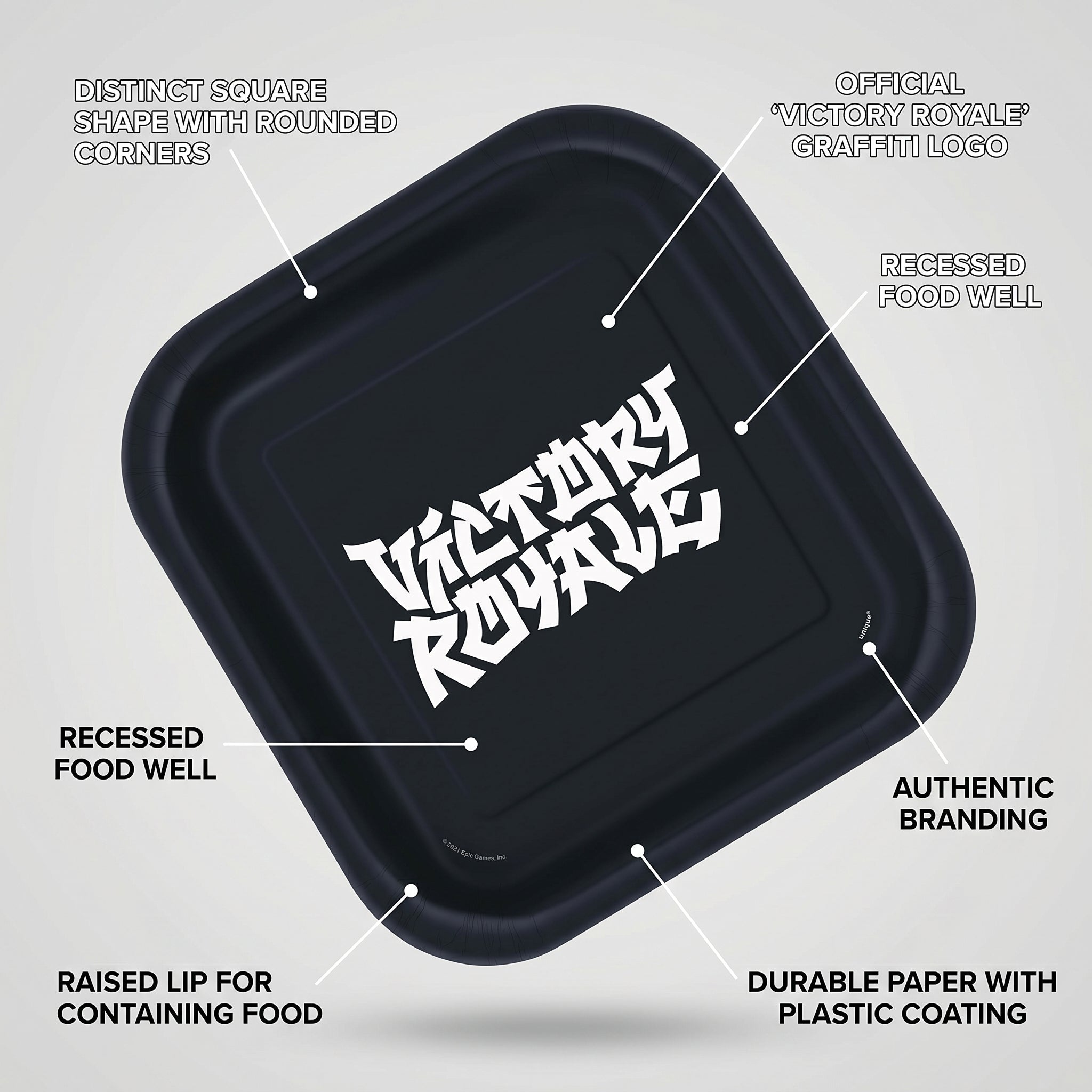 Fortnite Square Party Plates - Victory Royale Disposable Paper Tableware, 23 cm, Pack of 8