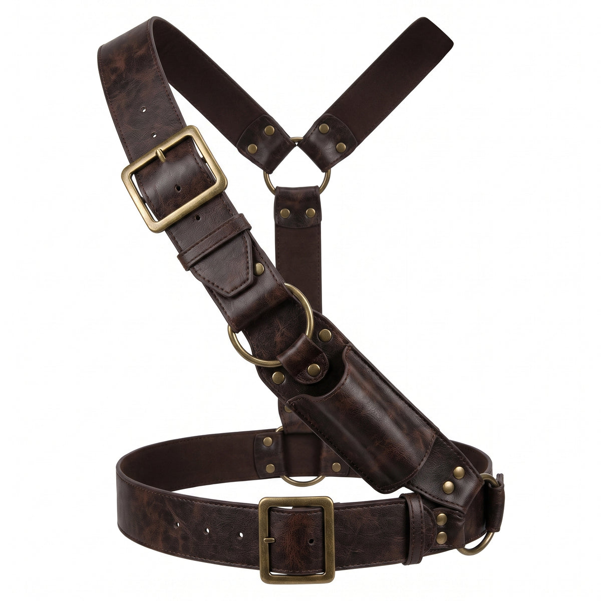 Pirate Bandolier Belt - Brown Faux Leather Costume Accessory