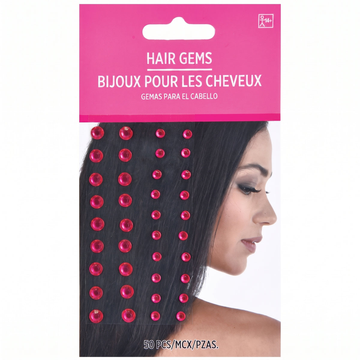 Sparkling Pink Hair Gems Set - 50 Pieces