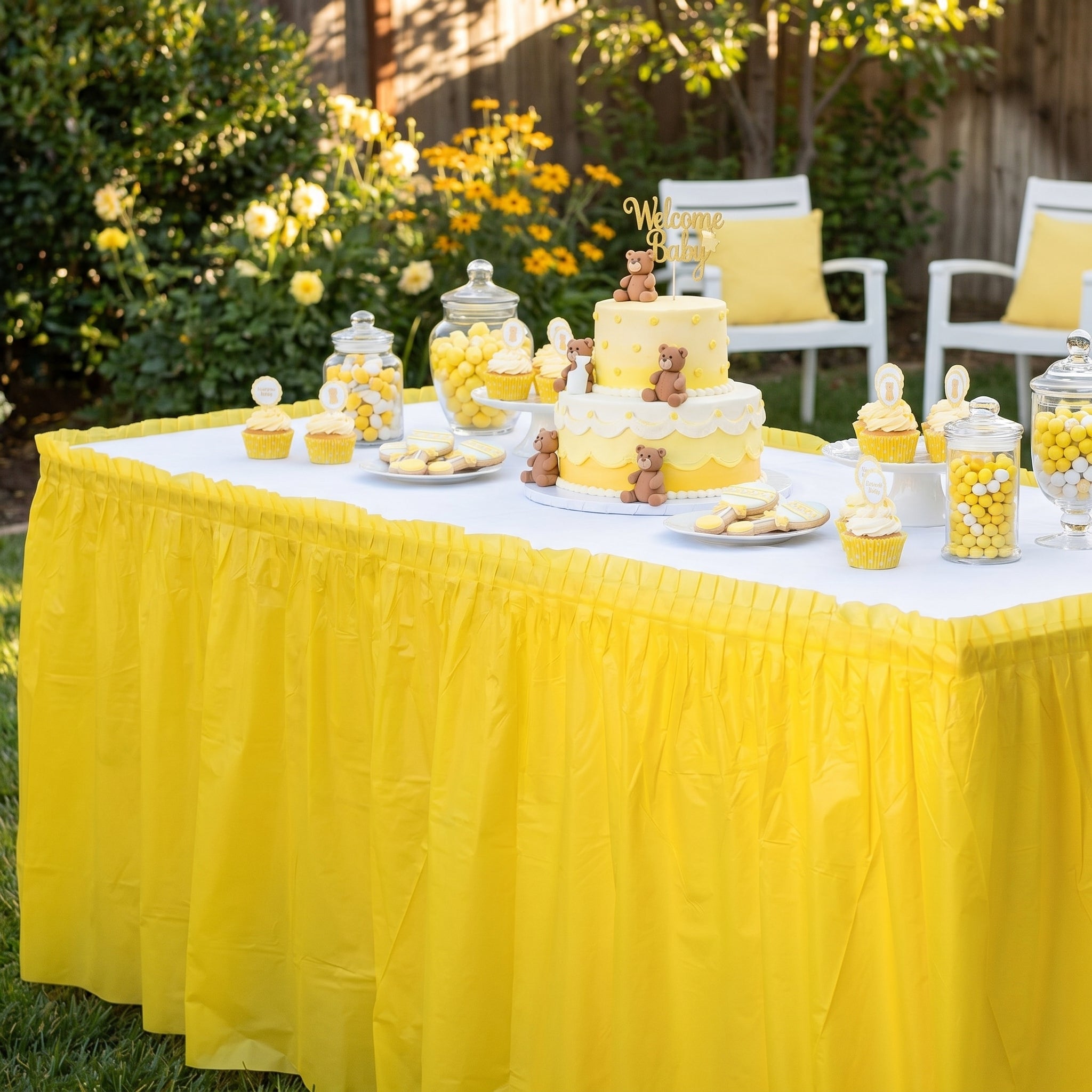 Vibrant Yellow Plastic Table Skirt - 168" x 29"