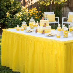 Vibrant Yellow Plastic Table Skirt - 168" x 29"