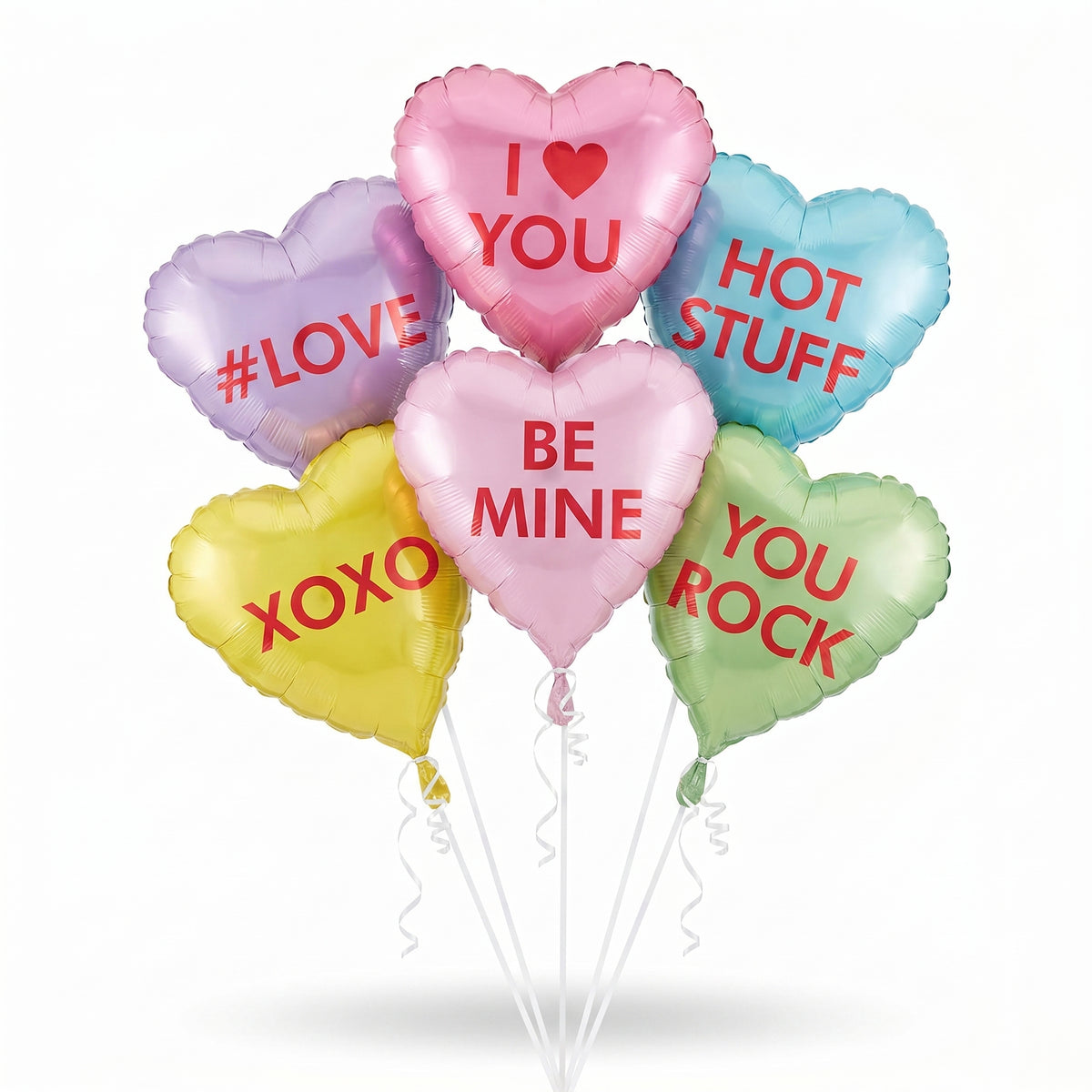 Valentine's Day Candy Heart Foil Balloons - 6 Pack