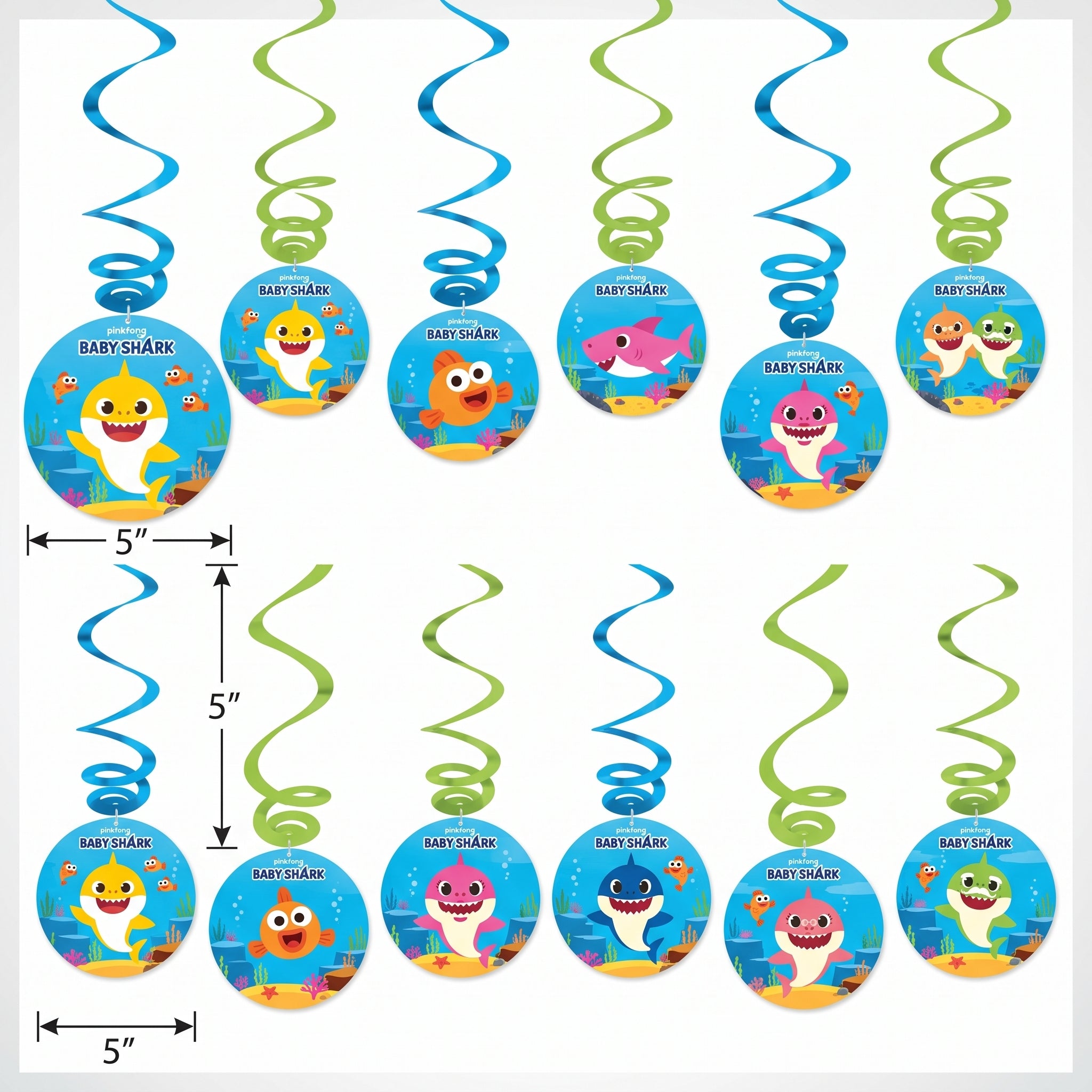 Baby Shark Swirl Hanging Decorations, 12-Pack
