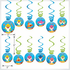 Baby Shark Swirl Hanging Decorations, 12-Pack