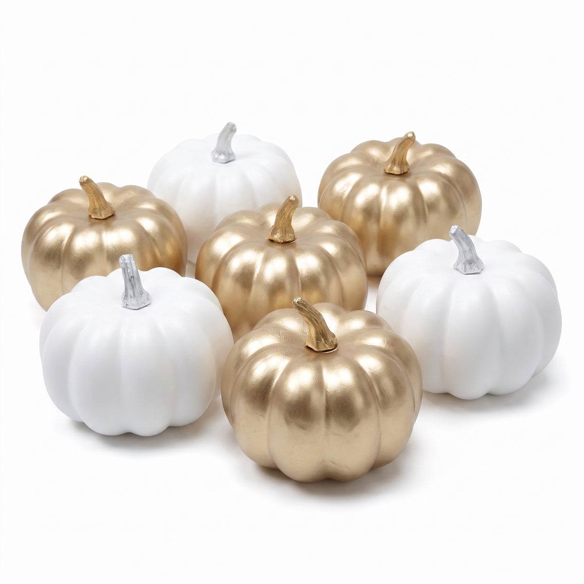 Metallic Gold & White Mini Foam Pumpkins - 6 Pack