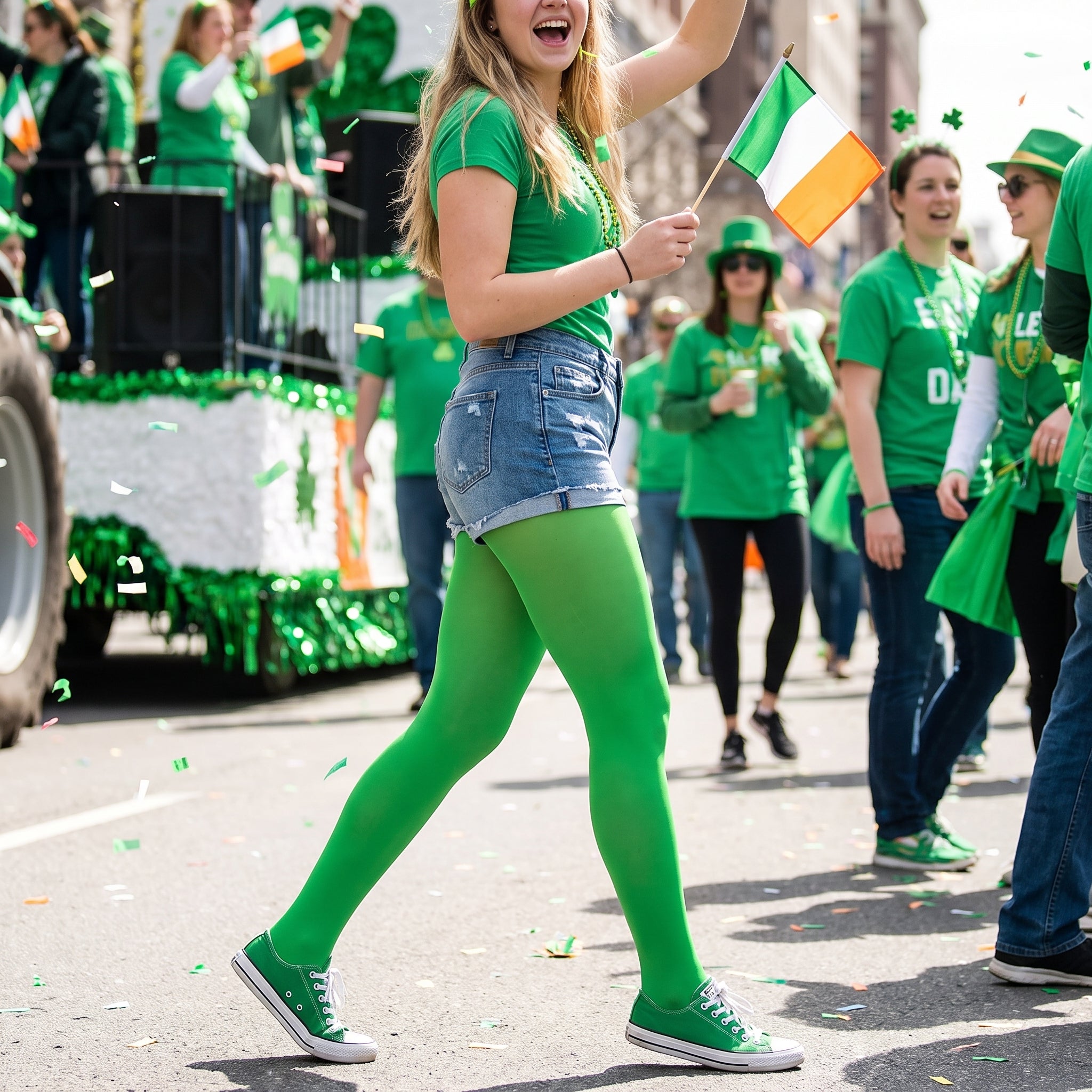 Festive Green Footless Tights - One Size