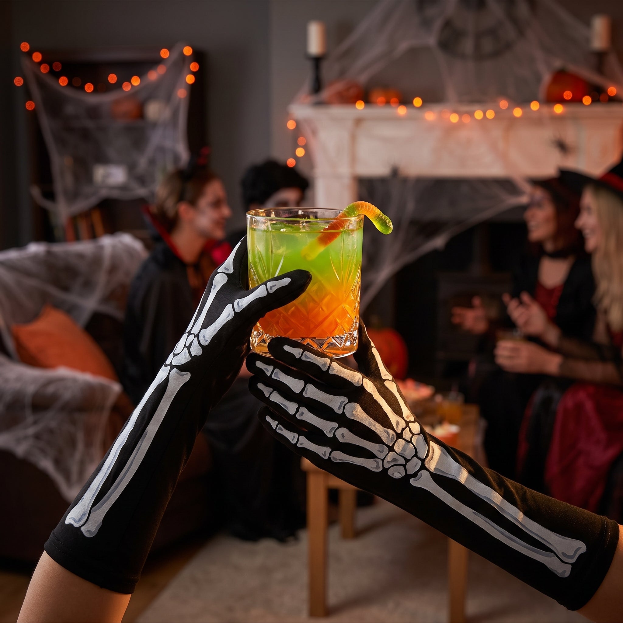 Skeleton Long Gloves for Halloween - Adult Size