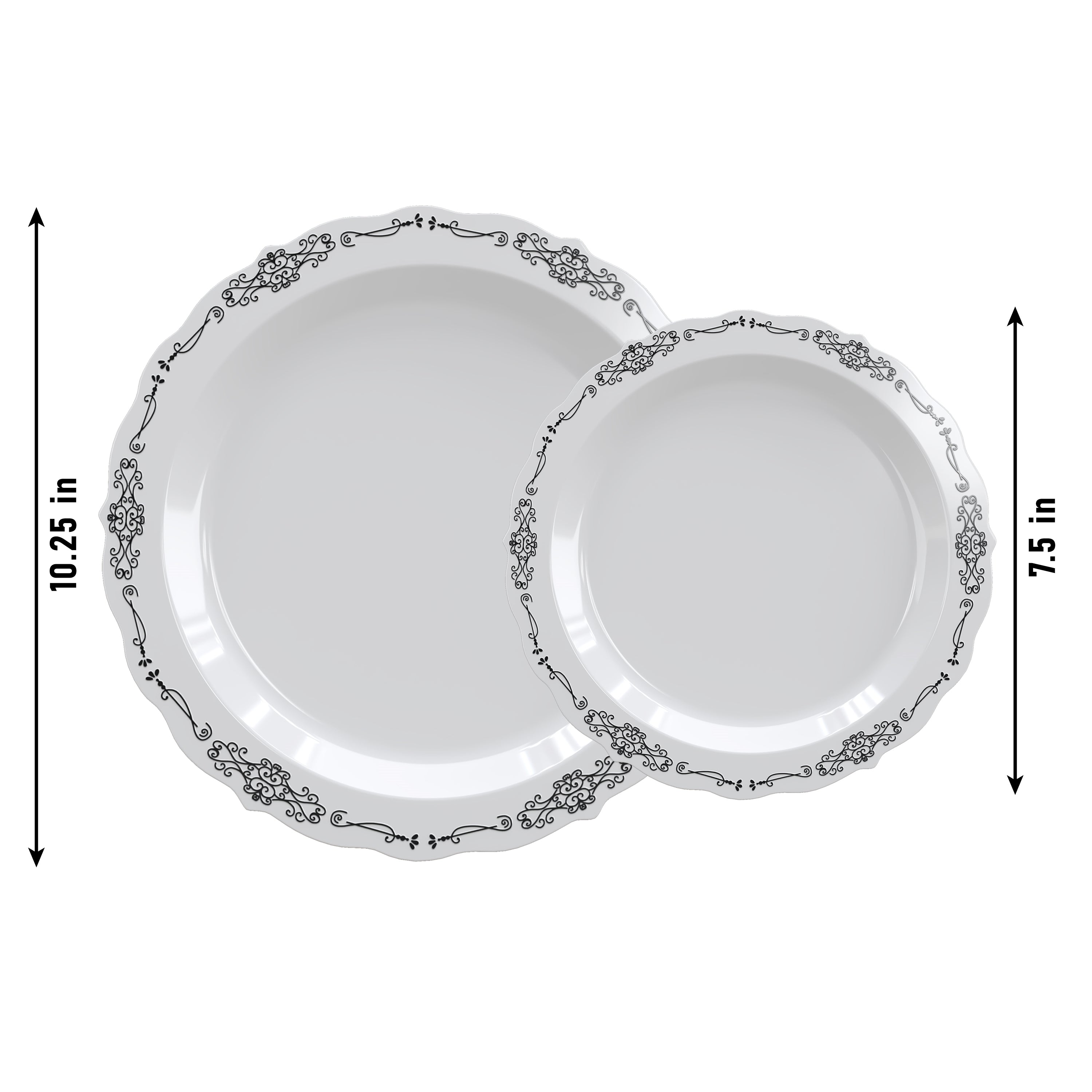 White/Black Victorian Design Plates | Combo Pack 40/40