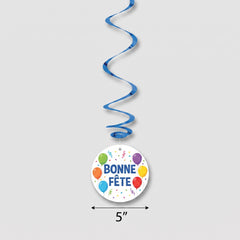 Bonne F√™te Spiral Hanging Decorations - Colorful Birthday Party Decor, 12-Pack