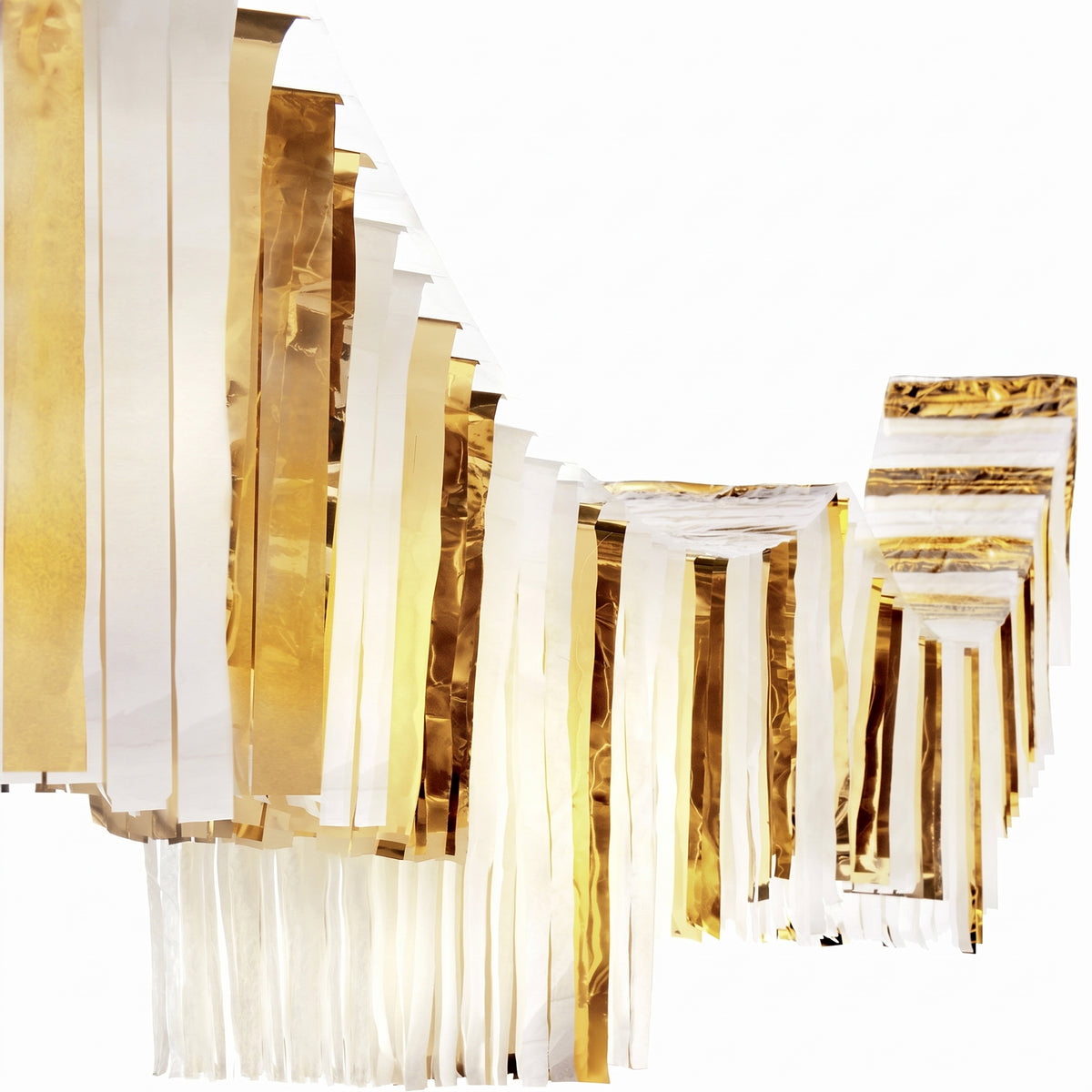 Gold & White Fringe Foil Ceiling Decoration Garland - 12 ft