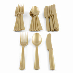Elegant Gold Assorted Plastic Cutlery Set - 24 Pack