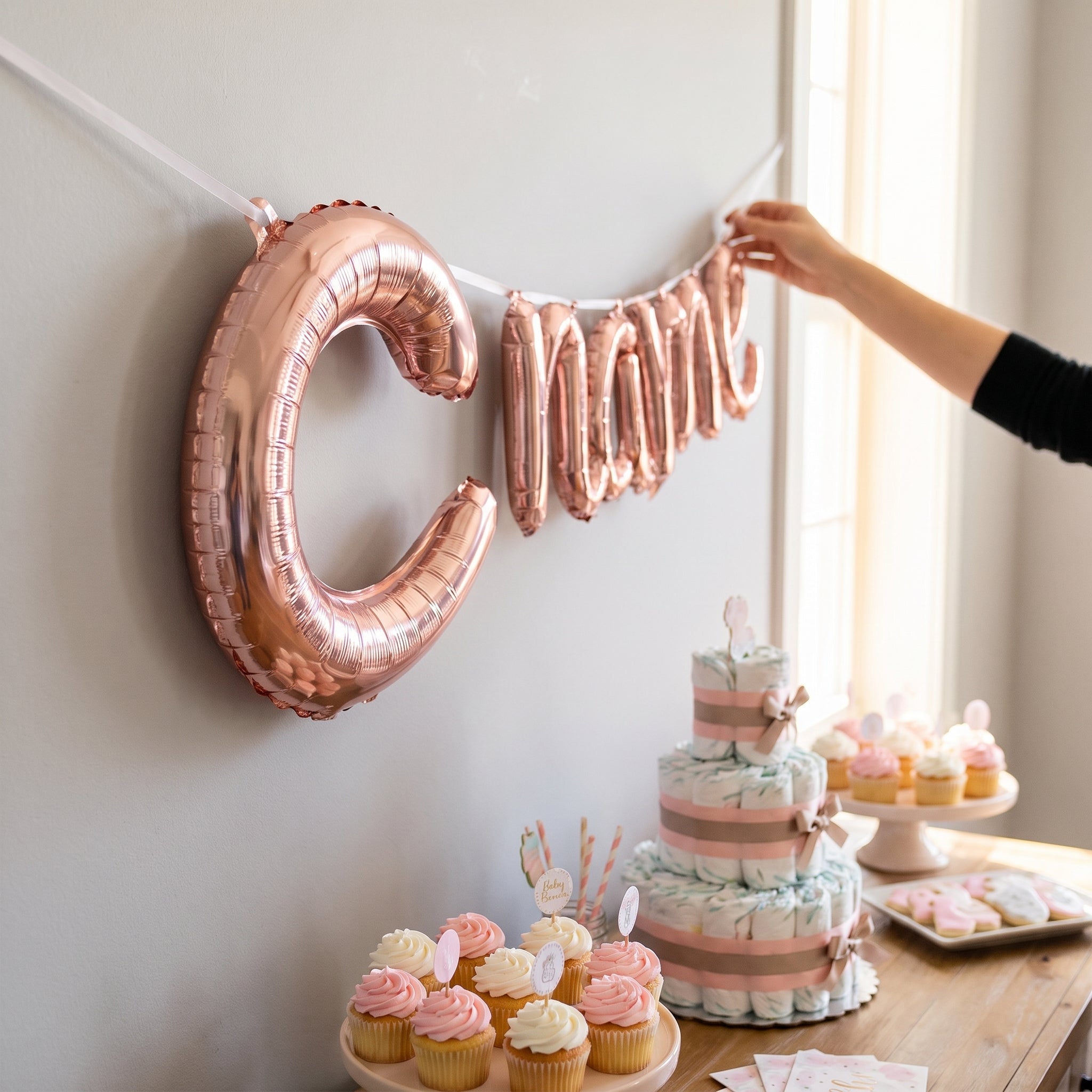 Rose Gold Foil Script Letter 'C' Balloon - 8-Inch Air-Filled Decoration