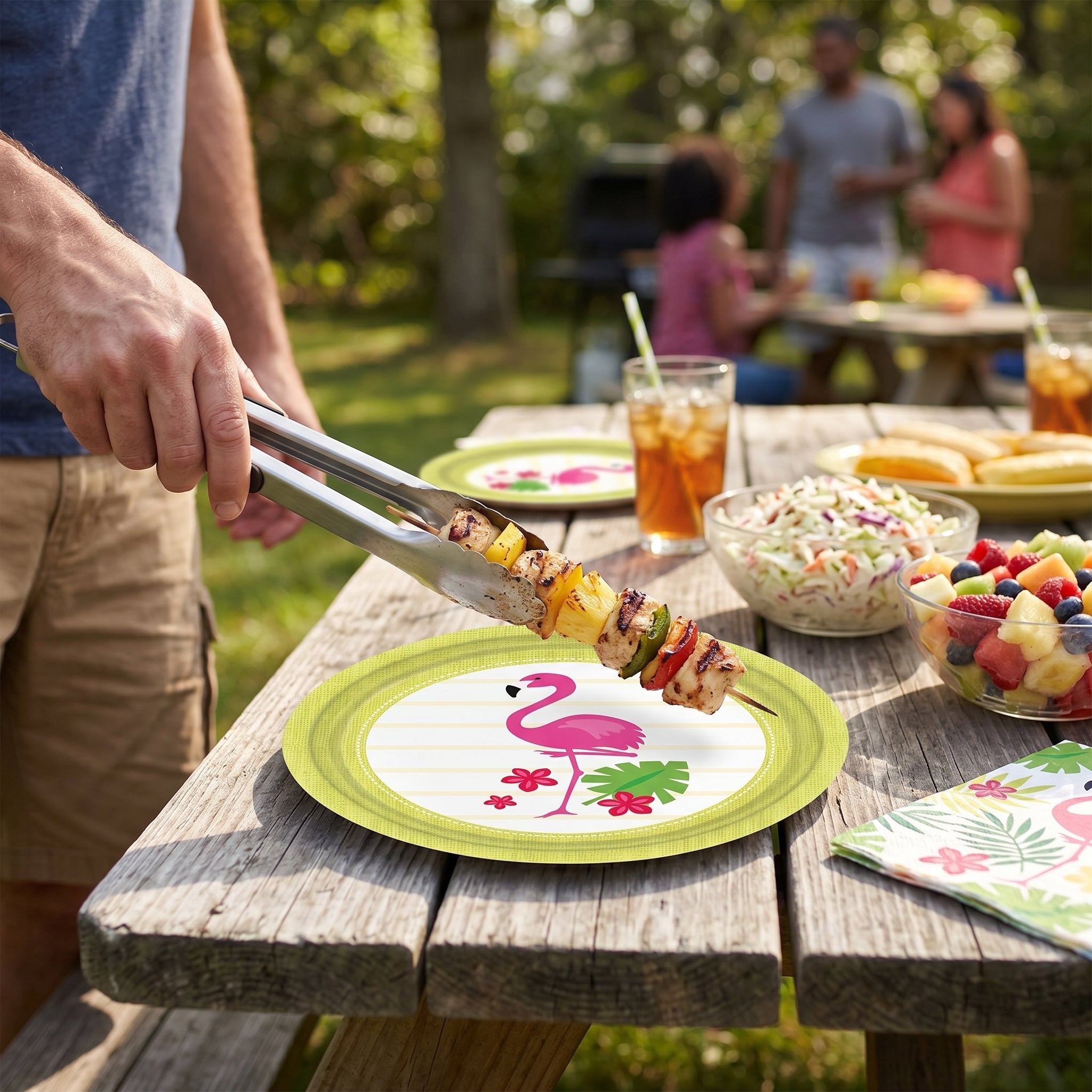 Tropical Flamingo Paper Plates 6.75 Inch Round - Disposable Luau Party Supplies for Summer Birthday, Pool Party, BBQ and Bridal Shower