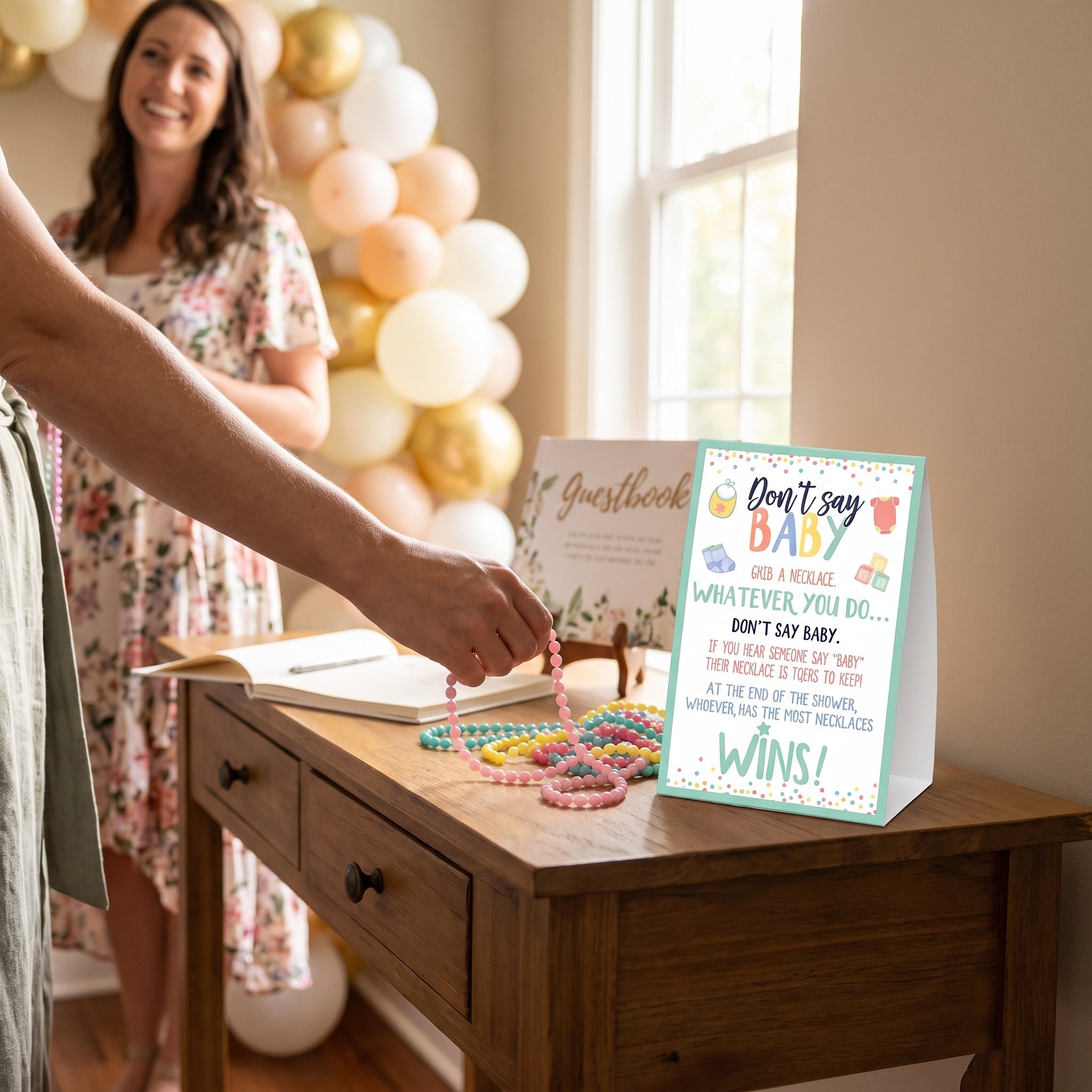 "Don't Say Baby" Pastel Bead Necklace Game for Baby Showers