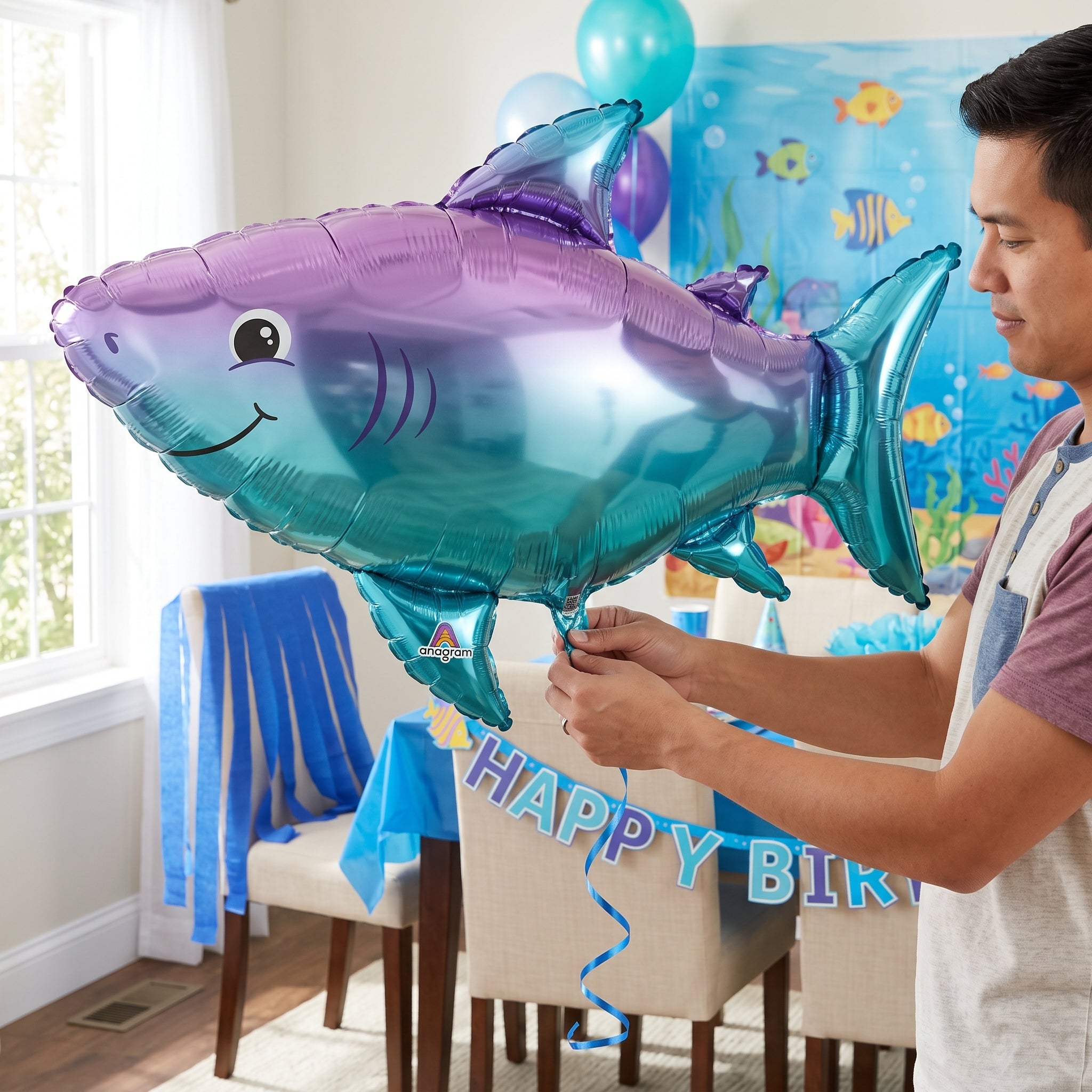 Metallic Ombre Shark Shape Balloon