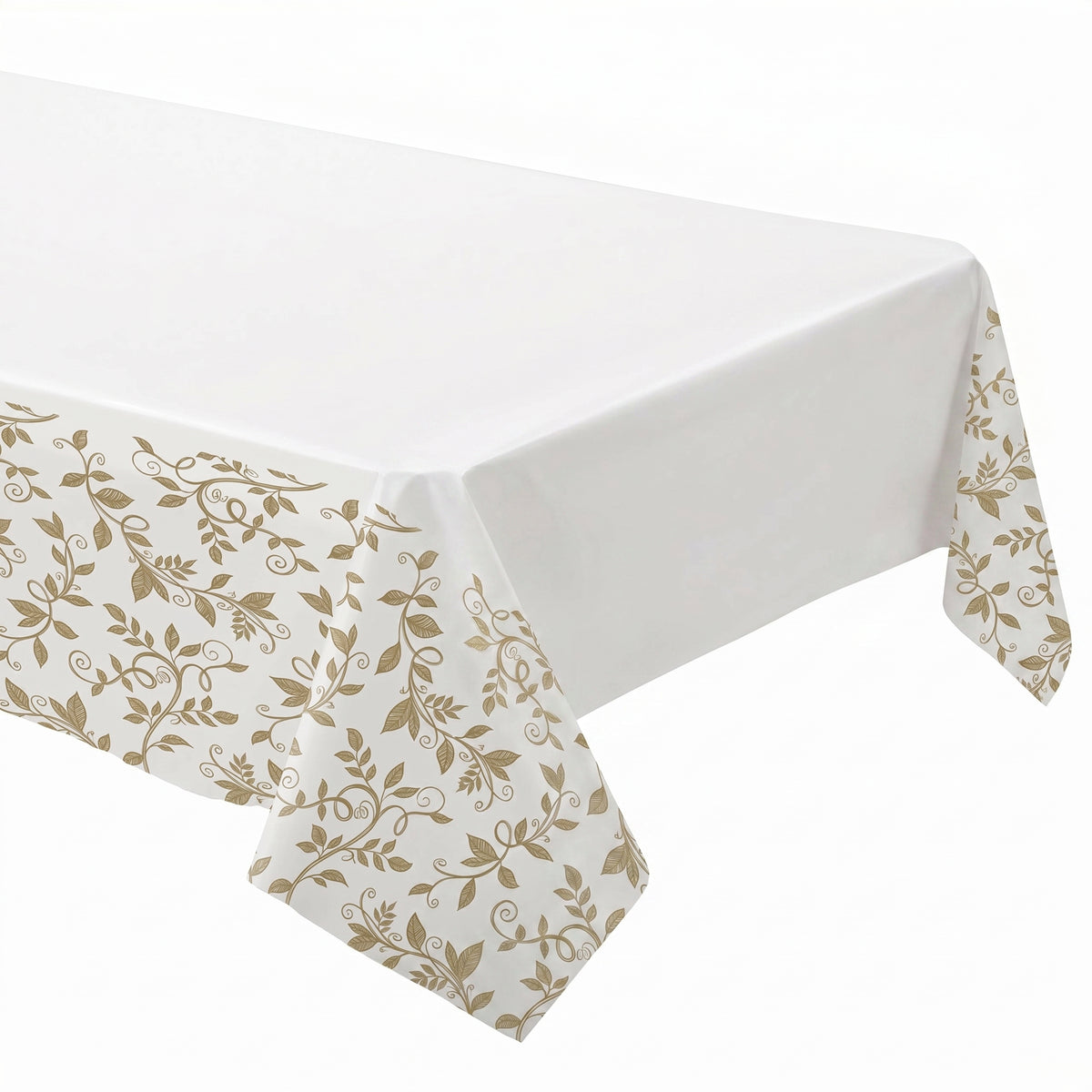 50th Anniversary White and Gold Plastic Table Cover - Elegant Floral Vine Rectangular Party Tablecloth, Wipeable Disposable Tablecloth for Wedding Anniversary Decor, 54 x 102