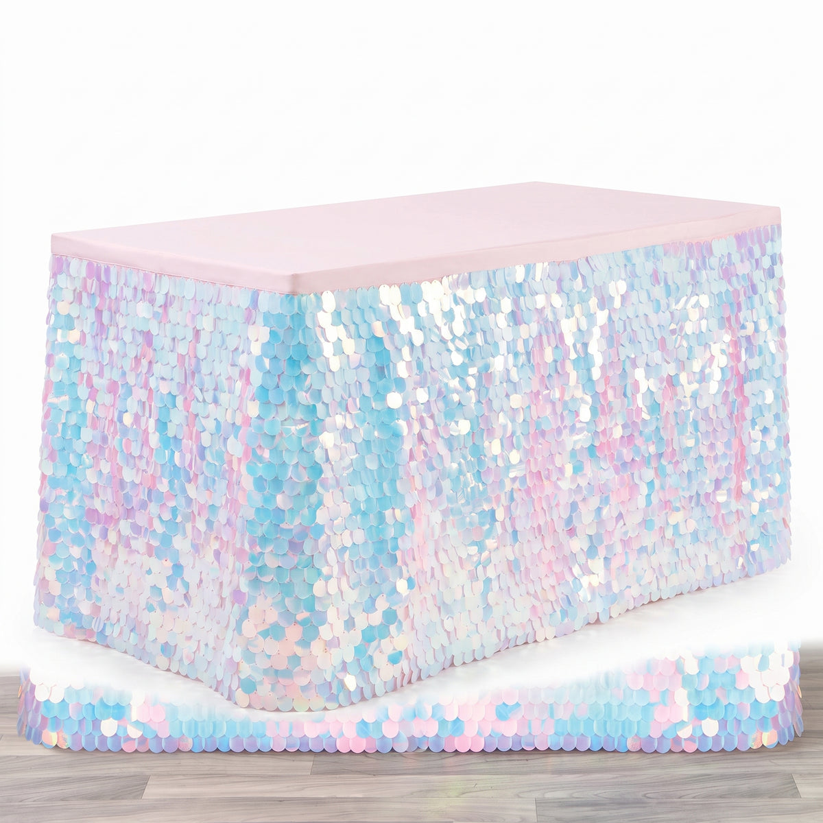Luminous Iridescent Sequin Table Skirt for Kids' Parties