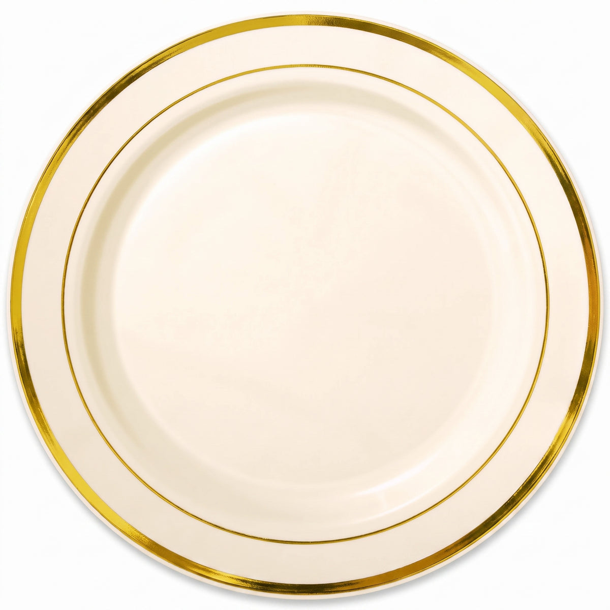 Elegant Gold Trimmed Cream Plastic Dessert Plates - 7.5", 20 Pack